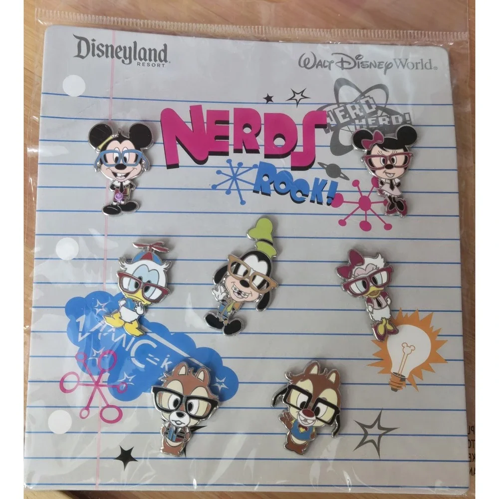 Disney Pins Nerds Rock Full Body Booster Pack 7 Pins Mickey Minnie Goofy 2010